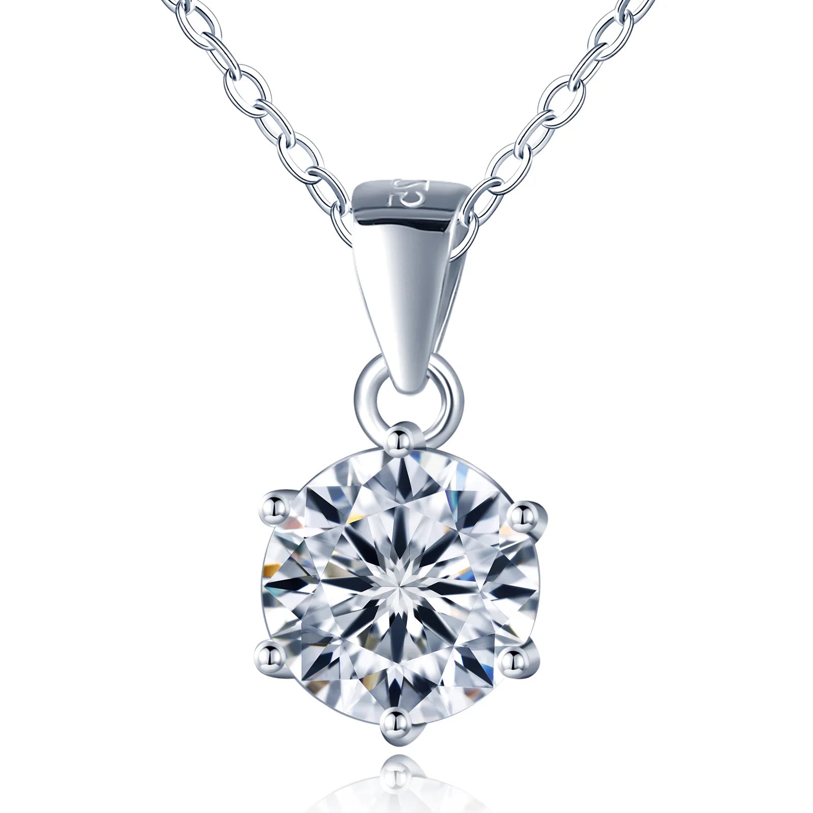 Mossanite Brilliant Cut 6 Prong Set Minimalist 925 Sterling Silver Rhodium/Platinum Plated 2ct GRA Certified Pendant Necklace