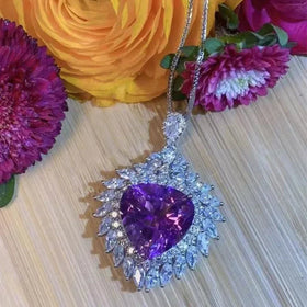CAOSHI Luxury Charming Heart Purple Crystal Wedding Necklace for Women Silver Color Neck Jewelry Lady's Pendant Necklace