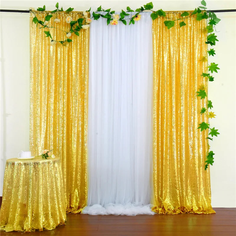 BH-264 Golden Sequin Backdrop Curtain Panels Stage Wedding Party Background Drapes