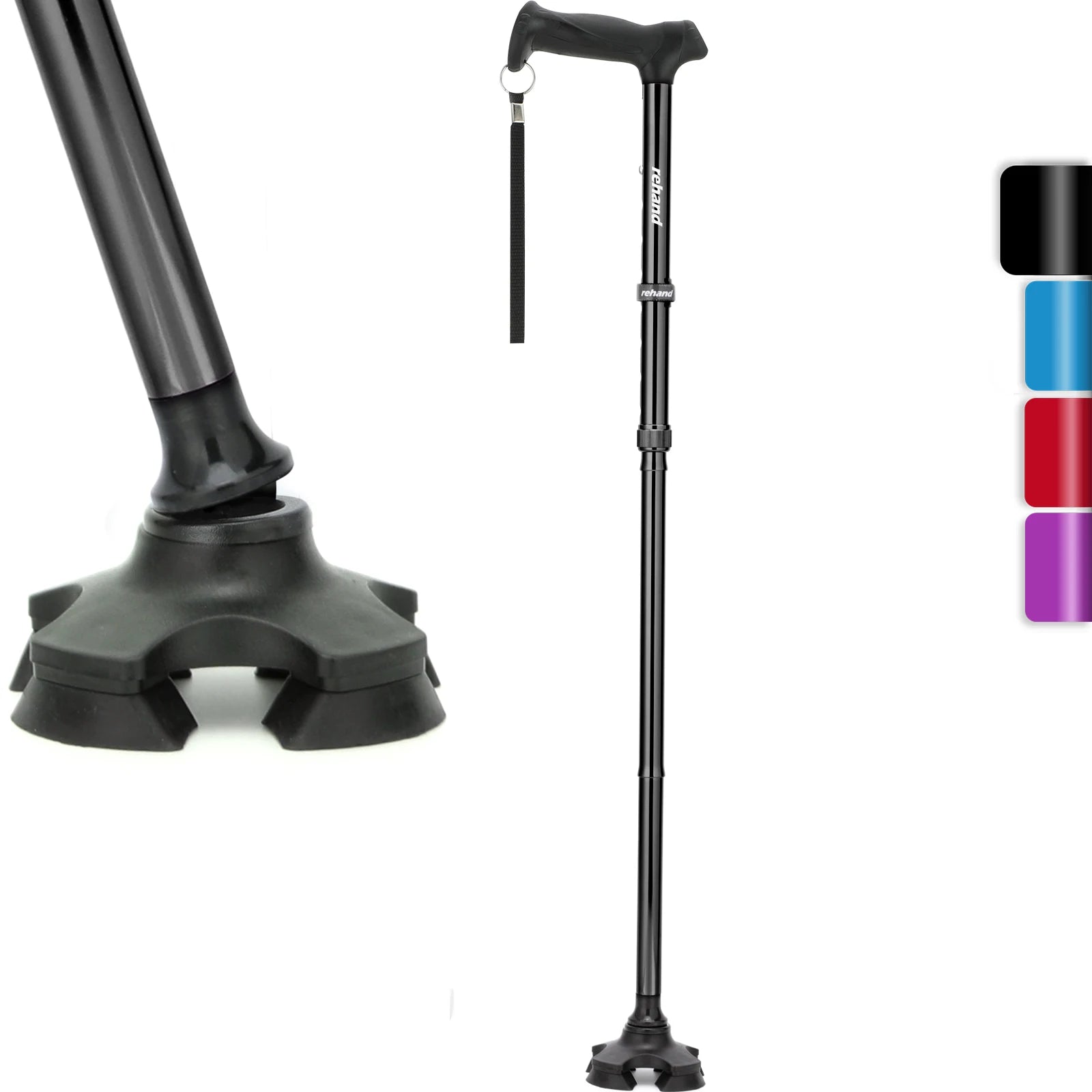 Rehand Quad Cane Customization Medical Aluminum Folding Walking Cane 0.8kg