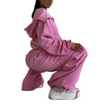 Acid Wash Zip Applique Distressed Embroidery Patch Oversized Hoodie Sweatpants Set Custom Streetwear Sweatsuit Women Tracksuit