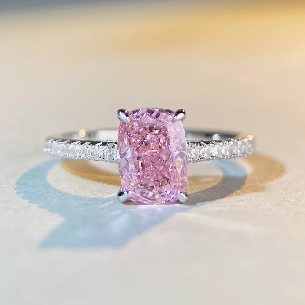 Fine Fashion S925 Sterling White 5A CZ Cubic Zirconia Radiant Cut Solitaire Cocktail Rings Classic Wedding Rings for Women Party