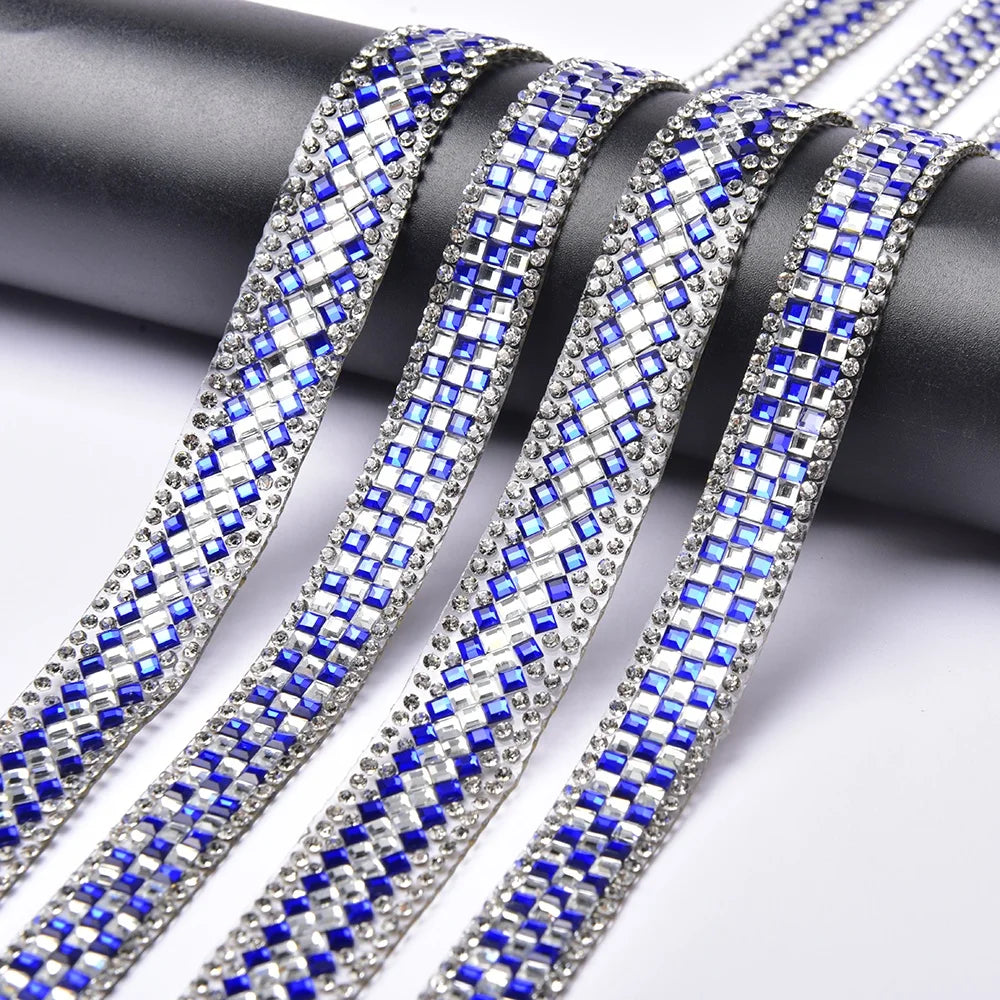 Royal Blue Self Adhesive Rhinestone Tape Trim Iron on Strass Ribbon Strip DIY Clothes Cars Beauty Crystal Decoration Accessories