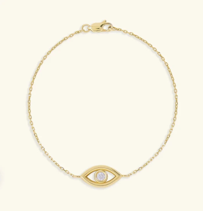 Inspire 18K Gold Plated Stainless Steel Jewelry Dainty Elegant Sparkle CZ Diamond Evil Eye Outline Bracelet Trendy Unisex Design