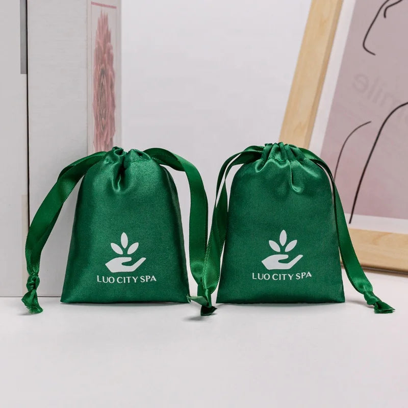 Customized Satin Gift Packaging Pouches Luxury Satin Earring Necklace Jewelry Drawstring Bag