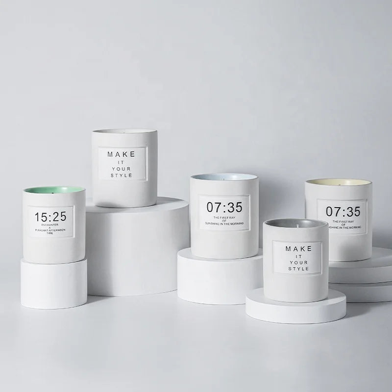 Nordic Simple Luxury Porcelain Candle Cup Custom Logo Empty Ceramic Candle Vessels for Scented Candles