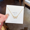 New Design Fashion Will Not Fade Crystal Double Heart Stainless Steel Necklace