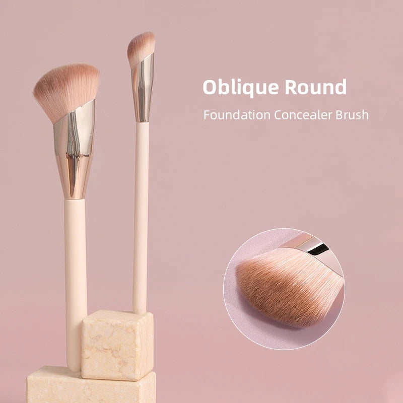 Oblique Head Synthetic Hair Liquid Foundation Concealer Wood Handle No Trace Contour Blush Powder Cream Blending Makeup Beauty