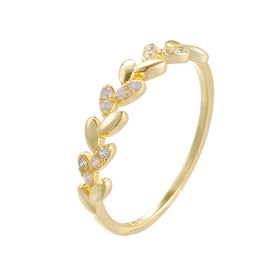 Elegant Fashion Creative Zircon Leaf Shape Rings 925 Sterling Silver Gold Plated Ear of Wheat Ring