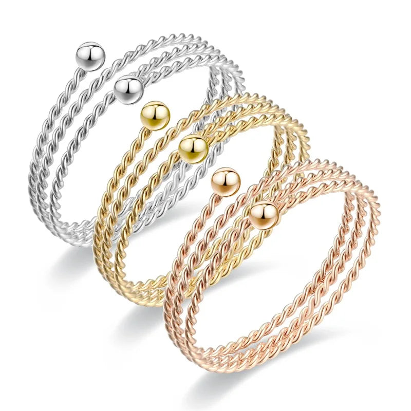 Korean Style Jewelry Simple Women Ball Charm Triple Line Twisted Rope Chain Wire Ring