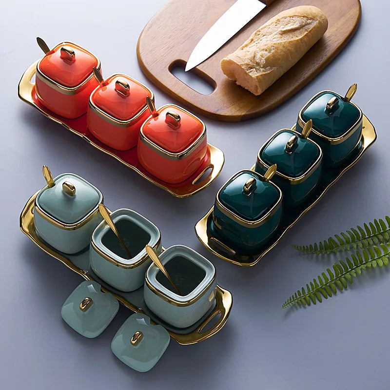 3 PC Kitchen Organizer Storage Spice Shaker Sugar Bowl Salt Pepper Container Jars for Spices