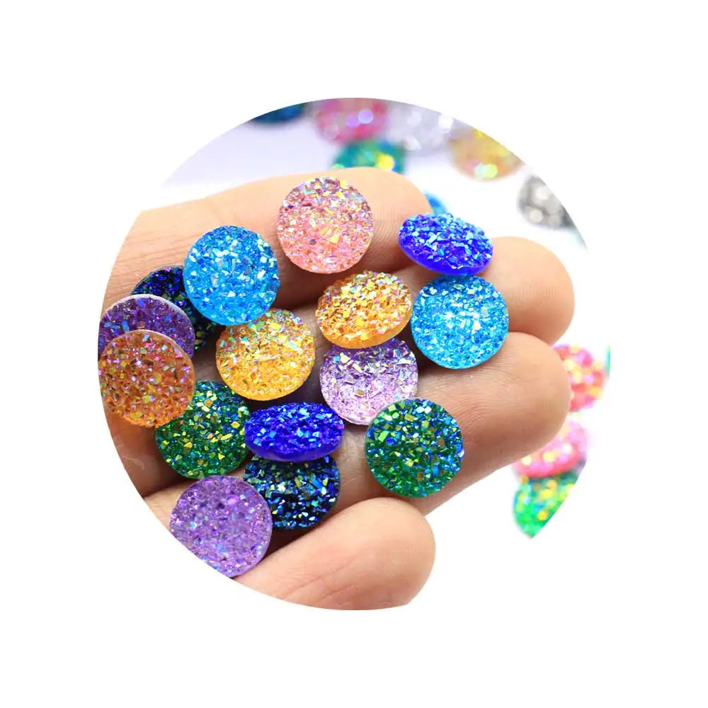 12mm Glitter Simulation Druzy Natural Stone Convex Flat Back Round Resin Cabochons Jewelry Accessories Supplies