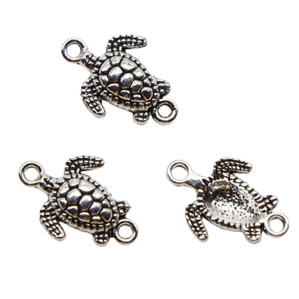 100pcs Metal Tibetan Silver Sea Turtle Tortoise Charms Ocean Animals  Crafts Pendants for Jewelry Making 21*14mm