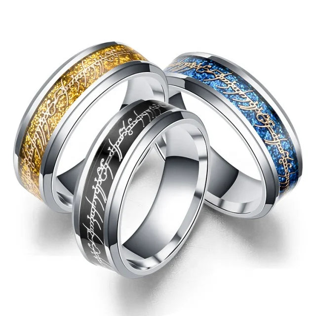 Luminous Dragon Unisex Stainless Steel Finger Ring CLASSIC Gold Engagement Ring for Men for Wedding Party by Archer Jewelry