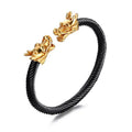 Stainless Steel Mens Bangle Dragon Gold Cuff Cable Bracelet