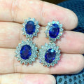 Huitan Dainty Silver Plating Blue White Double Oval Crystal Zircon Wholesale Price Imitate Gemstone Wedding Drop Earrings Women