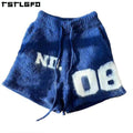 Custom Unisex Mohair Wool Shorts Pants Print Oversized Below Knee Drawstring Streetwear Fluffy Fuzzy Kinit Mohair Shorts for Men