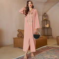 Pink Handmade Diamond-shaped Gold Tube Rhinestones Morocco Muslim Women's Hooded Dress Ethnic Clothing Long Dress Muslim