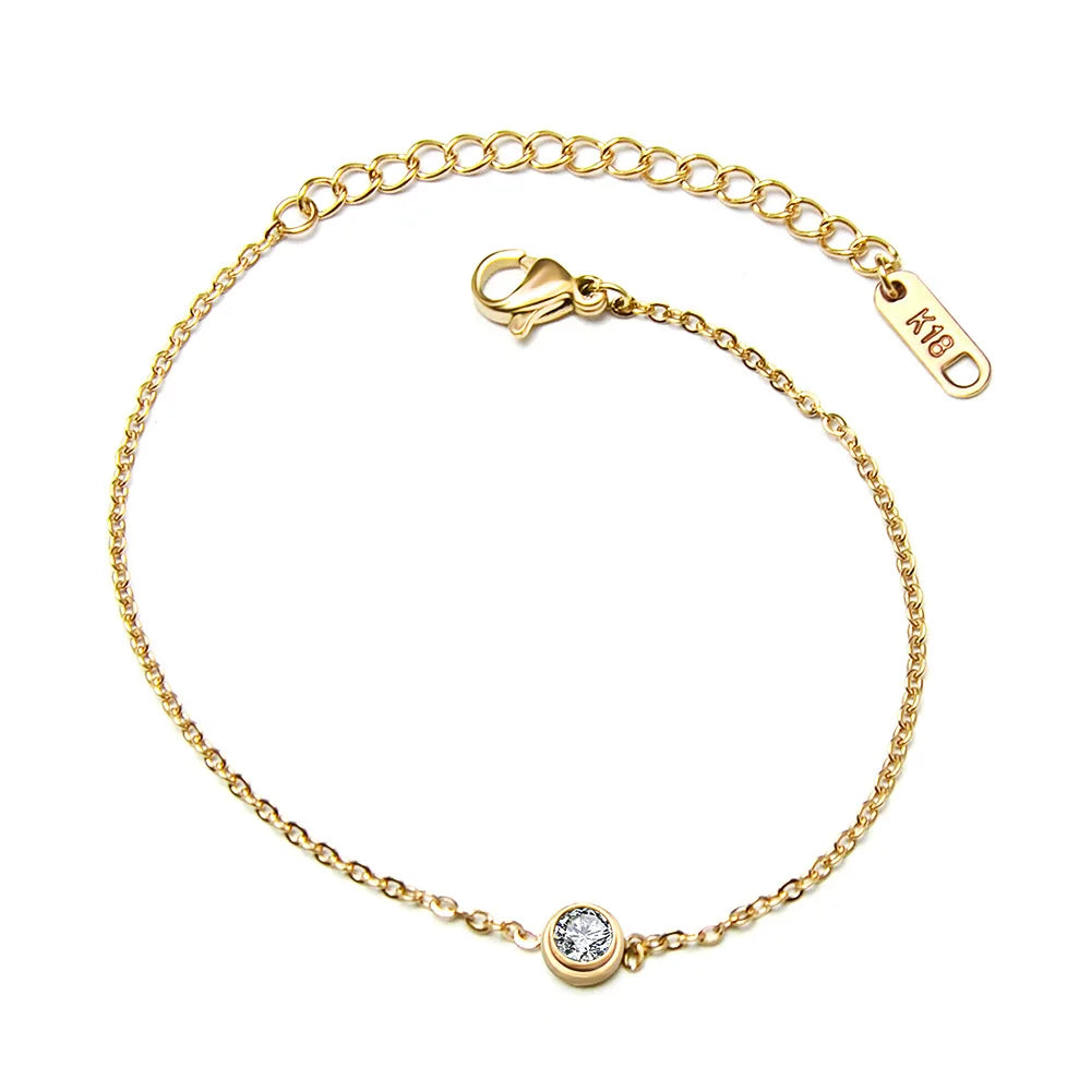 Wholesale Minimalist Stainless Steel IP Plating 18K Gold Plated Clear Zircon Charm Bracelet