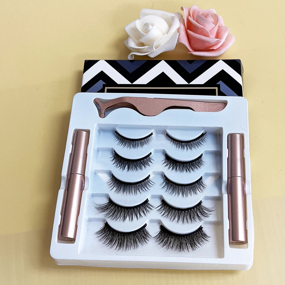 For Faux Mink Handmade 3D Magnetic Eyelashes Set Eyeliner 5 Pairs Natural Black Colorful Natural Long Light Soft 0.07MM