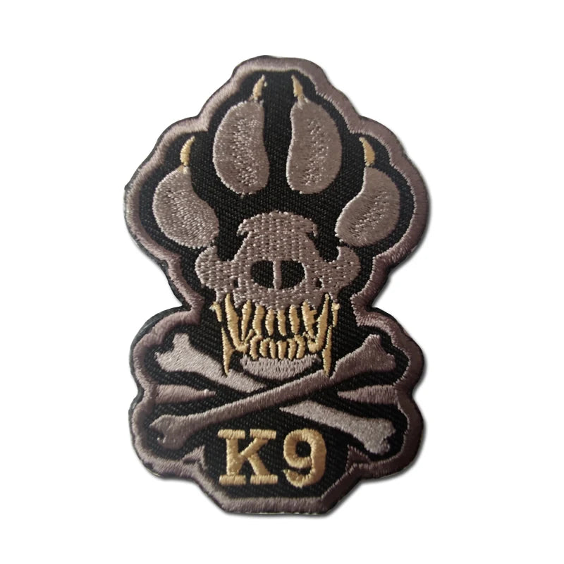 K9 Service Dog Patch Embroidered 3D Skeleton Cross Bone Badges Denim Fabric Woven Clothing 2D Iron-On PVC Silicone Leather