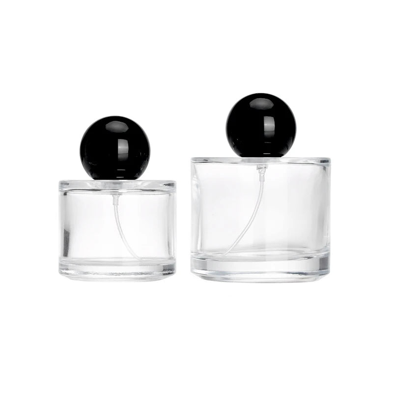 Luxury 30ml 50ml 100ml Quality PAEFUM Round Flat Shoulder Glass Perfume Bottle With Round Gold Silver Cap