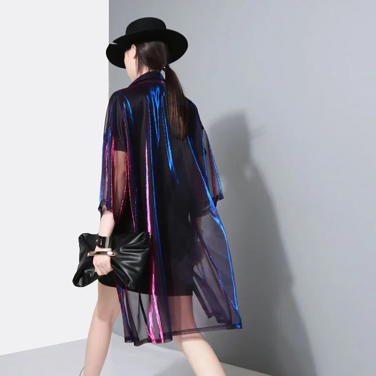 Elegant Women Blouses With Discoloration Long Sleeve Fishing Shirt Loose Mid-Length See-Through Sunscreen Coat Top Clothing