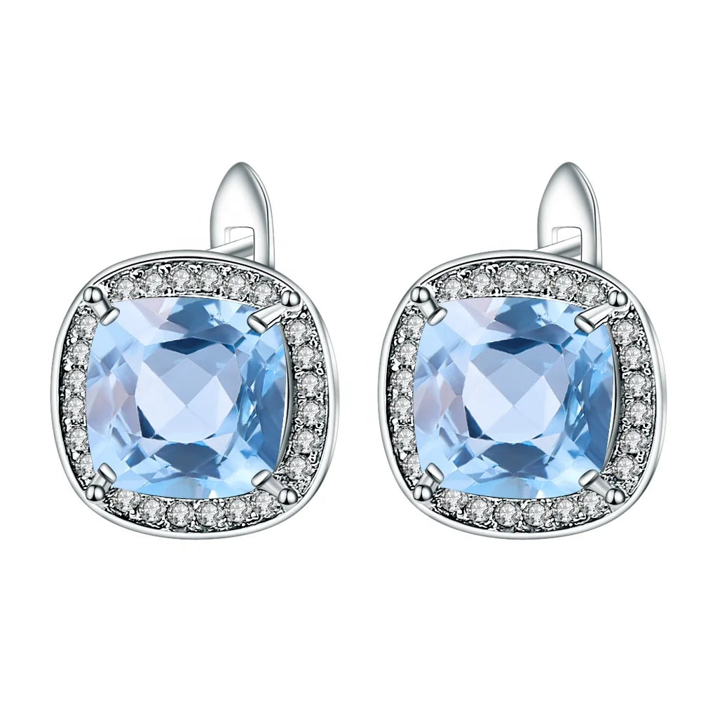 Abiding 925 Sterling Silver Earrings Jewelry Natural Sky Blue Topaz Gemstone Earrings for Women