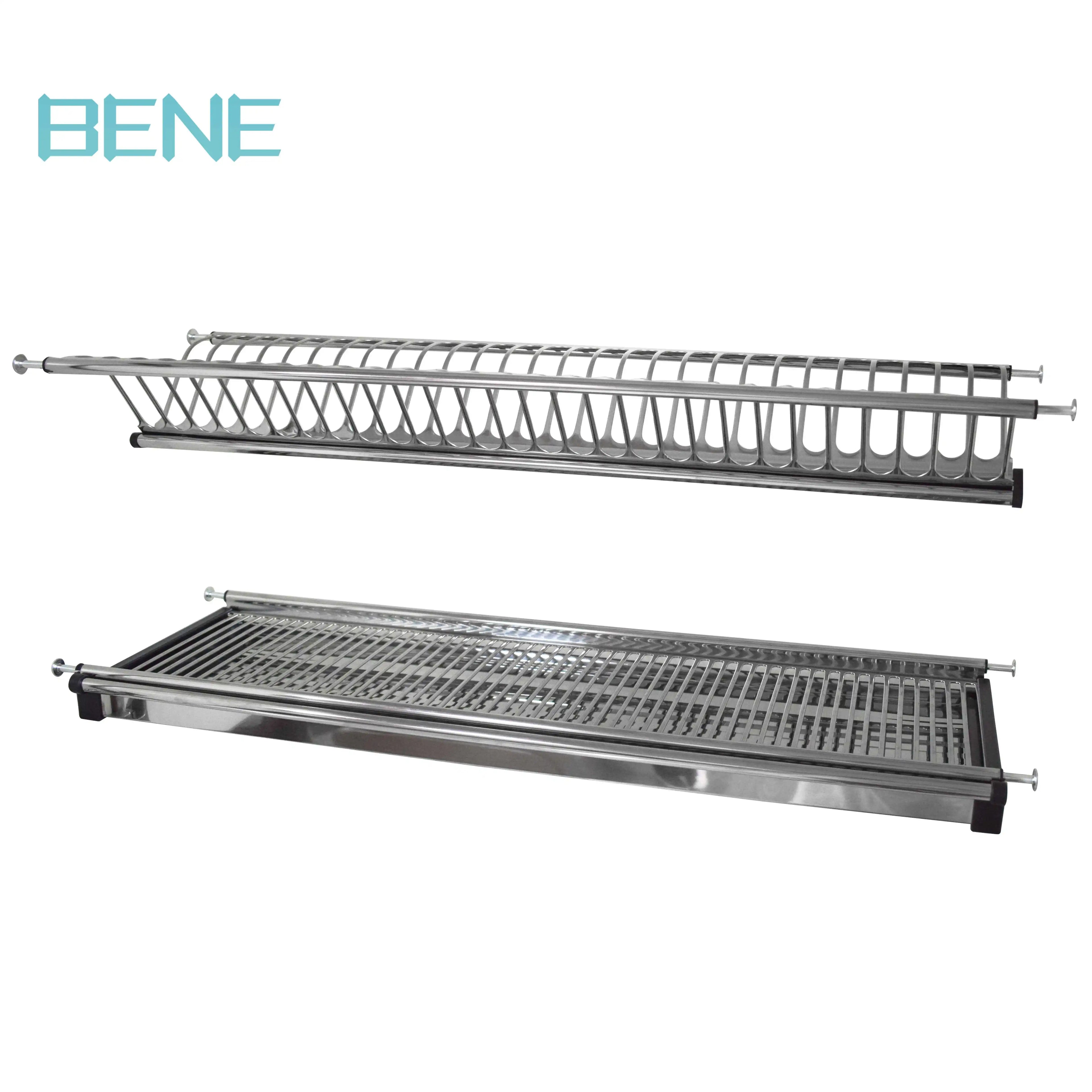 Modern Chrome Finish 2-Layer Stainless Steel Hanging Dish Mug & Plate Dry Rack with Strong Bearing Capacity for Cabinet Storage