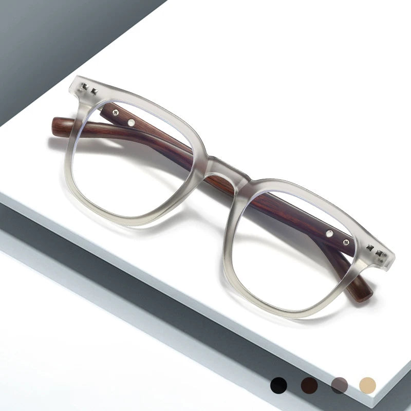 Ultra-Light Slim TR90 Retro Wood Grain Women's Eyeglasses Large Frame Black Glasses Anti-Blue Light Radiation Fashionable Style