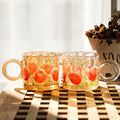 Solhui Ins Korea Simple Vintage Flower Glass Cup Coffee Latte Tea Mug With Big Ear Ring Handle