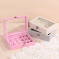 Hot Sale Transparent Visible Glass Velvet Jewelry Box Handmade Square Small Women's Jewelry Storage Boxes Organizer Case