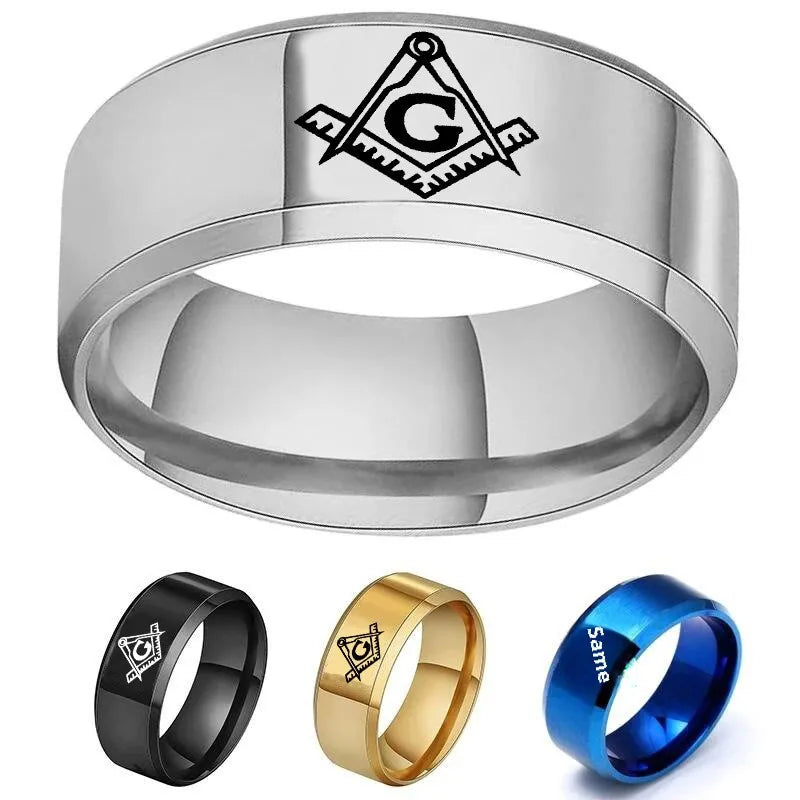 Factory Wholesale Fashion Masonic Stainless Steel Ring Non-Fading PVD Coating High-End Jewelry Hand Accessories Holiday Gift