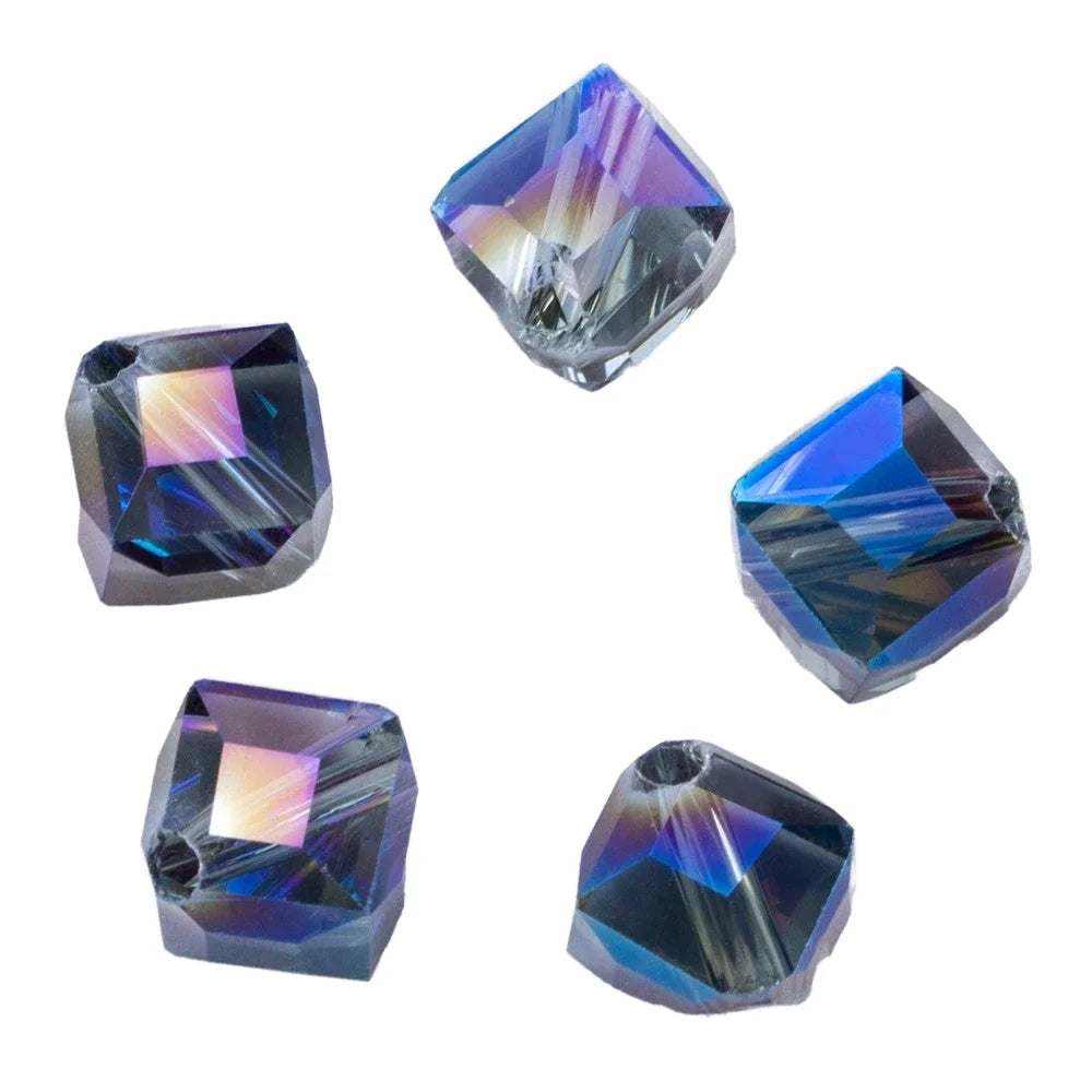 10mm Austria Diagonal Hole Cube Square Beads for Bracelet Making Women Diy Accessories Blue Glass Crystal Beads Wholesale