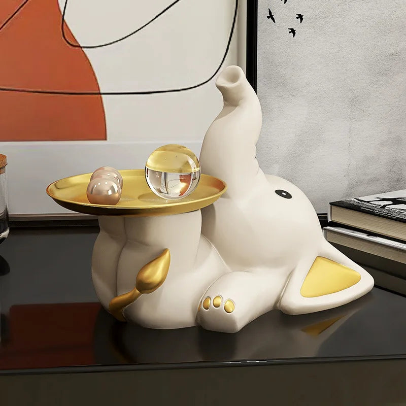Elephant Key Storage Ornaments Home Decor Animal Sculpture Tray Storage