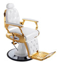 Professional White Color Barber Chair Large Hydraulic Pump Mechanism Reclining Salon Equipment Base Synthetic Leather Material