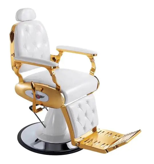 Professional White Color Barber Chair Large Hydraulic Pump Mechanism Reclining Salon Equipment Base Synthetic Leather Material