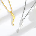 Merryshine 925 Sterling Silver Lucky Italian Horn Amulet Necklace with Gold & Rhodium Plating Cornicello Horn Pendant