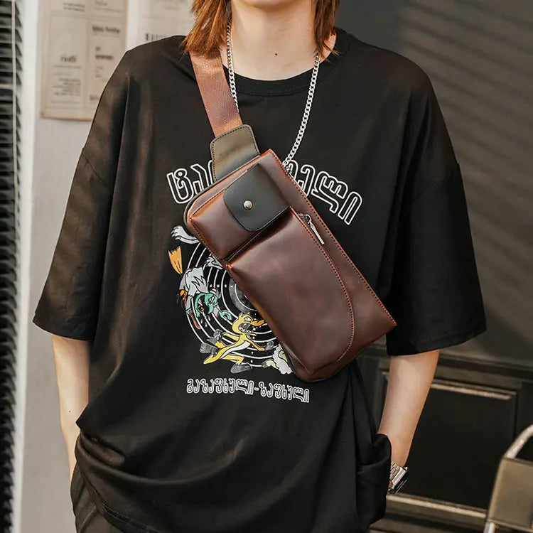 Vintage Cross Body Casual Pu Leather Sport Side Chest Sling Crossbody Luggage Travel Shoulder Messenger Bag for Men Women