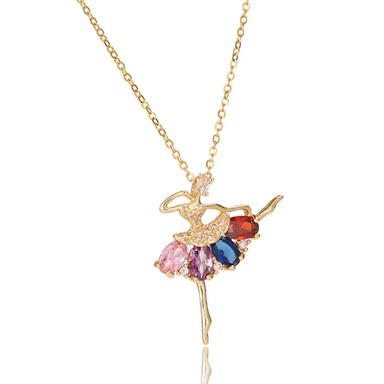 Fashion New Color Zircon Dancing Girl Angel Pendant Necklace Ballet Girl Necklace