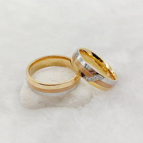 Marriage Rings for Couples 2pcs Bridal Wedding Engagement Band Tricolor 24k Gold Plated Stainless Steel Ring Jewelry