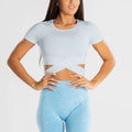 Wholesale Custom Women Quick Dry Gym Tie Lace T-shirt Workout Fitness Tee Cut Out Drawstring Crossover Hem Crop Top
