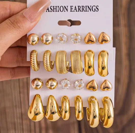 12pcs-24pcs New Artificial Crystal Heart-Shaped Pearl Earrings C-Shaped Resin Stud SetJewelry Daily Wear Party Wear N2010235