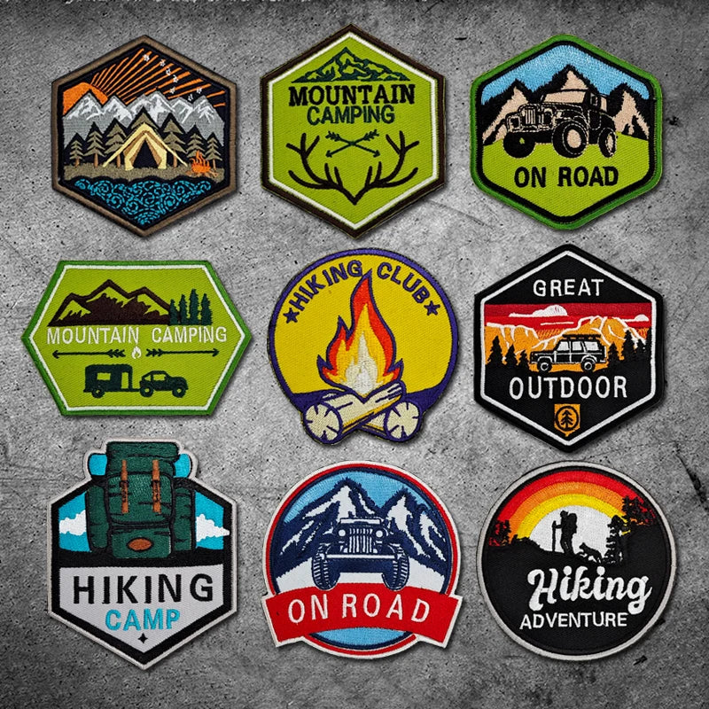 Outdoor Hiking Camping Campfire Eco-Friendly Canvas Fabric Resin Embroidered Patches Badge for Hats