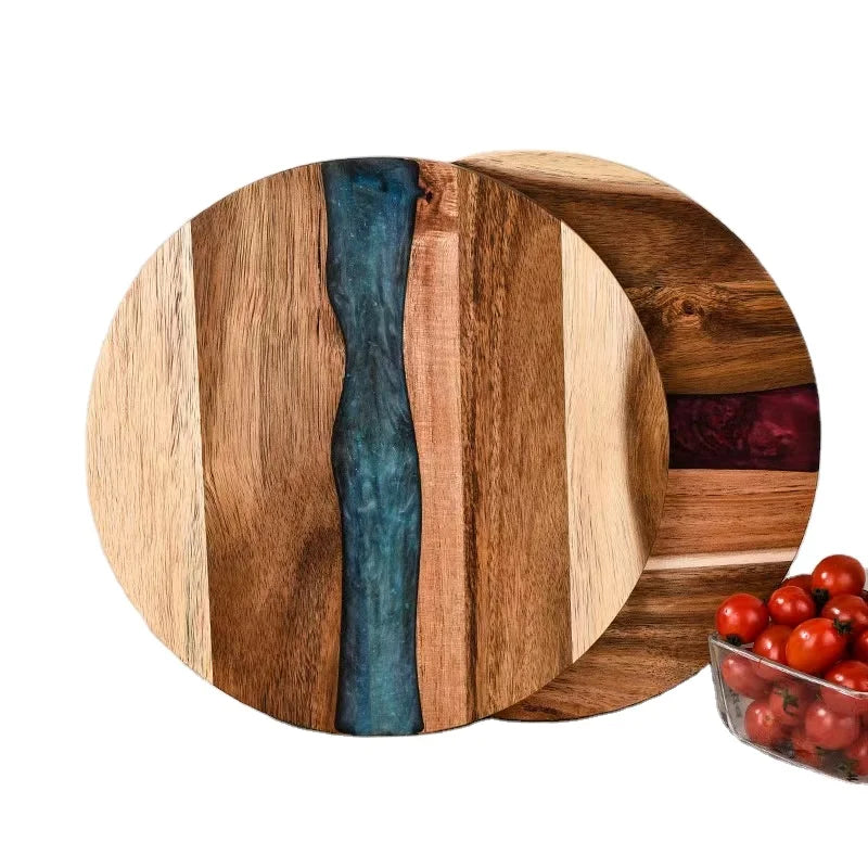 Tailai Handmade Wooden Epoxy Cutting Board Modern Resin Cheese Board Acacia Wood Resin Cutting Board
