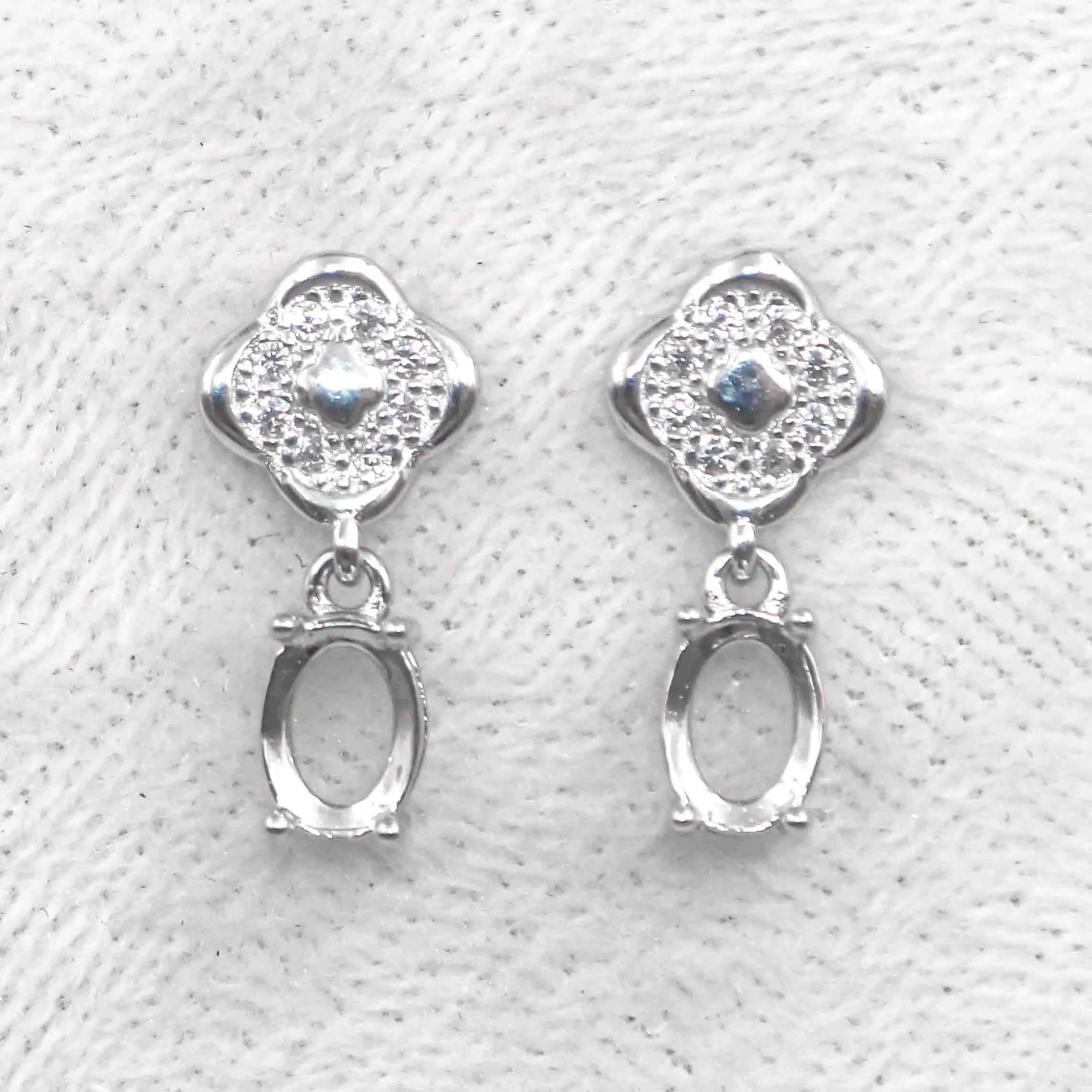 Sterling Silver 5*7mm Semi Mount Stud Eardrops Empty Frame Support Blank Setting S925 Base Without Center Stone DIY for Inlay