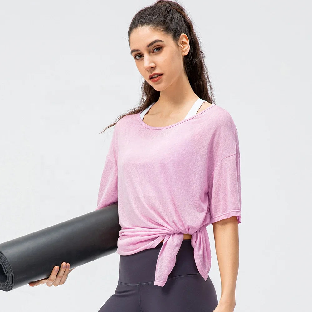 Custom Women Loose Fit Lightweight Breathable Yoga Blouse Gym Workout Sports Crop Top Activewear Women Crop Top Split Yoga Shirt