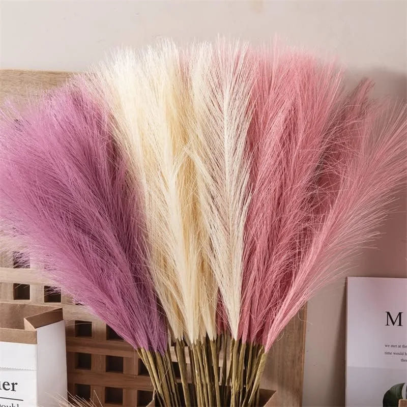 55cm Artificial Faux Pampas Grass Reed Bundle Flowers for Floor Vase Filler  Boho Farmhouse Room Wedding Decor