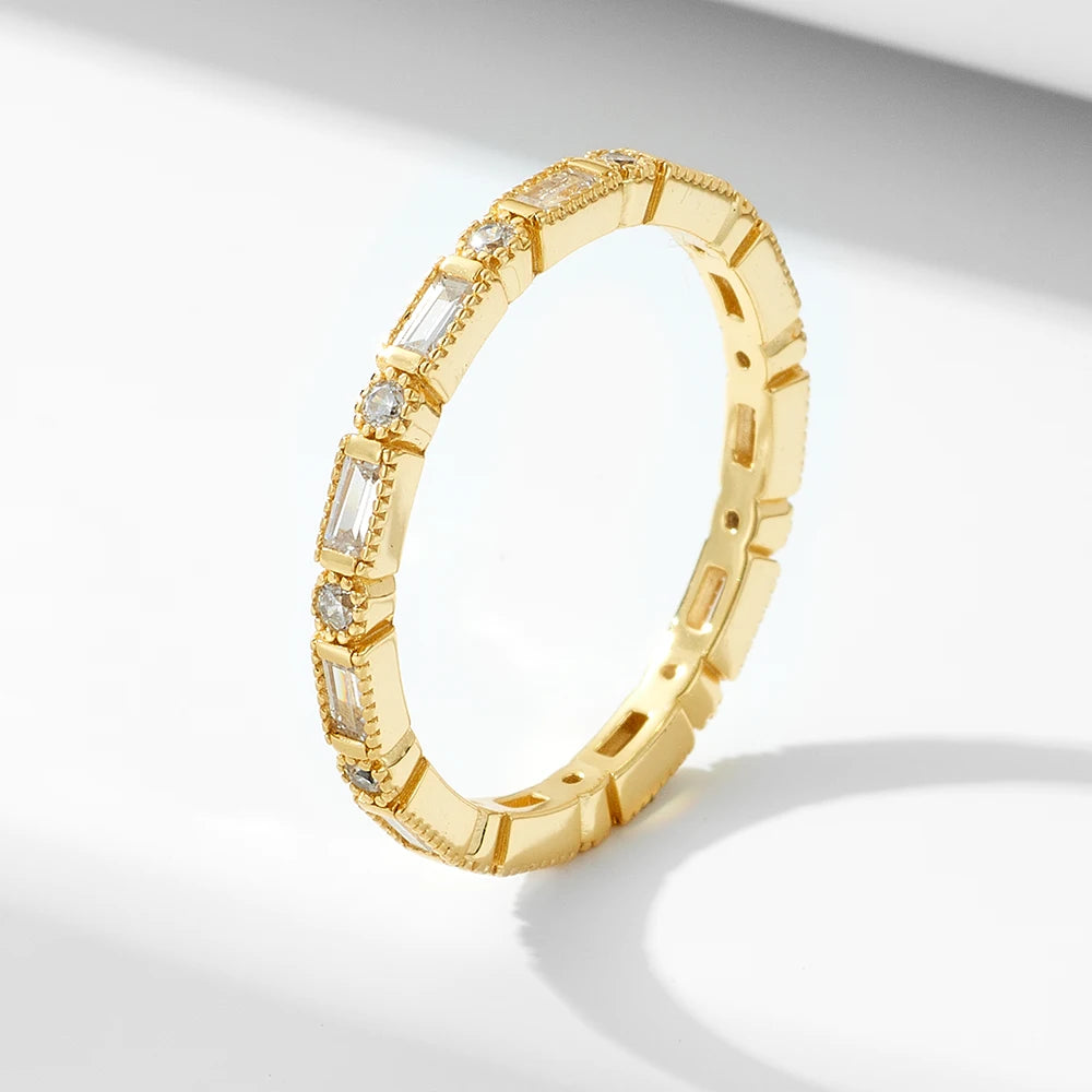 Wholesale 925 Sterling Silver Ring Jewelry Luxury Gold Plated Rectangular Round Zircon Wedding Rings for Women