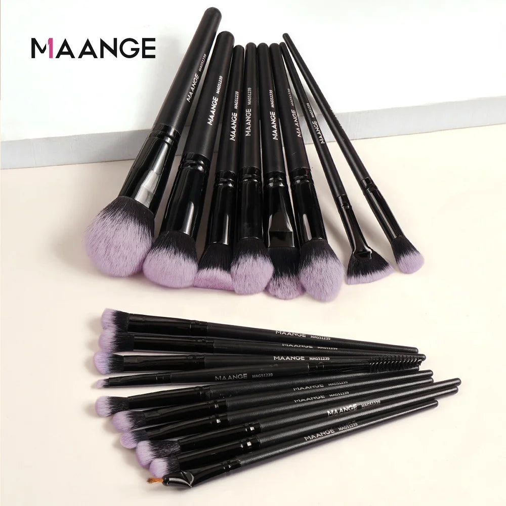 MAANGE 18pcs Professional Makeup Brush Set Soft Hair Large Powder Brush Blush Eye Shadow Brush Portable Beauty Makeup Tools